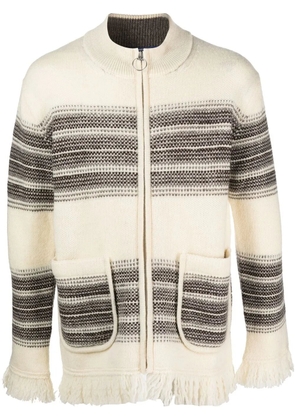 Junya Watanabe MAN stripe-pattern zip-up cardigan - Neutrals