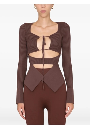 ANDREĀDAMO tie-front ribbed top - Brown