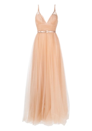 Elisabetta Franchi belted tulle dress - Neutrals
