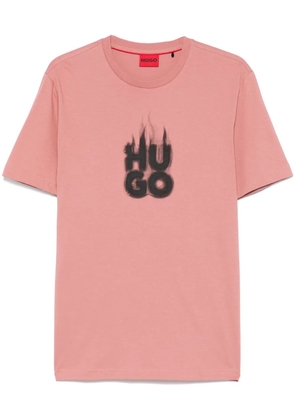 HUGO stacked smoke logo-print cotton T-shirt - Pink