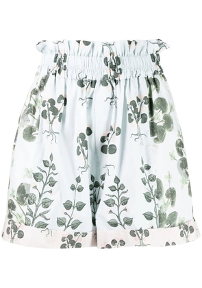 Biyan floral-print paperbag-waist shorts - Blue