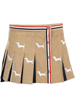 Thom Browne Hector-embroidery corduroy mini skirt - Neutrals