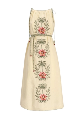 FARM Rio Sand Tropical Flower embroidered midi dress - Neutrals