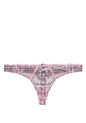Fleur Du Mal Gabrielle embroidered thong - Pink