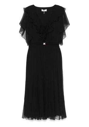 NISSA floral-appliqué silk midi dress - Black