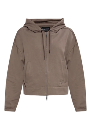 Emporio Armani logo-embroidered zip-up hoodie - Brown