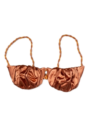Isa Boulder twisted-strap satin bikini top - Brown
