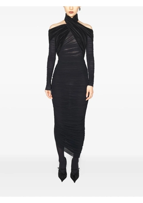 Mugler cross-neckline draped midi dress - Black