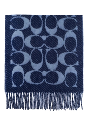 Coach logo fringed scarf - Blue