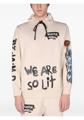 DISCLAIMER drawstring graphic hoodie - Neutrals