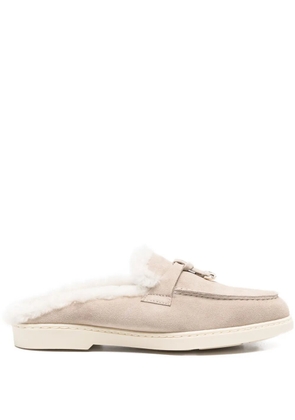 Doucal's fur-trim suede mules - Neutrals