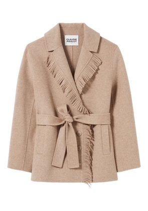 Claudie Pierlot fringe-trimmed belted coat - Neutrals