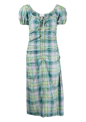 GANNI checked seersucker midi dress - Green