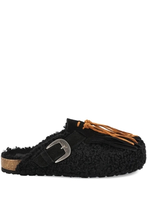 TAJI buckle-detail fringe mules - Black