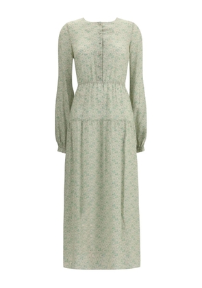 Kristina Ti foliage-print button-front midi dress - Green