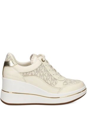 Michael Michael Kors monogram-pattern wedge sneakers - White