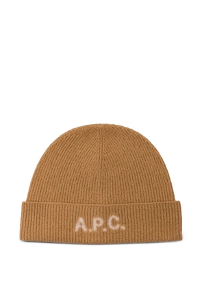 A.P.C. logo-embroidered wool beanie - Neutrals