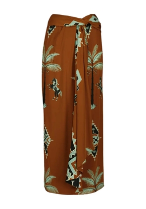 Johanna Ortiz wrap horses palms print midi draped skirt - Brown
