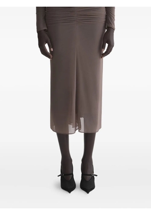 Mugler gathered mesh asymmetrical skirt - Brown