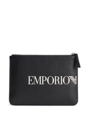 Emporio Armani logo-patch front-zip clutch bag - Black
