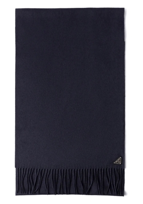 Prada logo-plaque silk-cashmere scarf - Blue