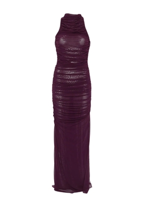 Amen halter-neck mesh maxi dress - Purple