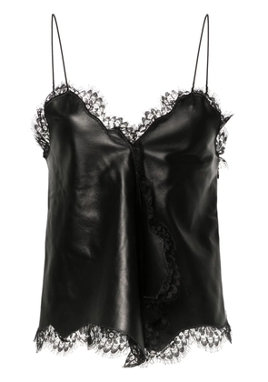 Off-White lace-trim leather top - Black