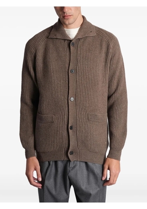 Greyed button ribbed cardigan - Brown