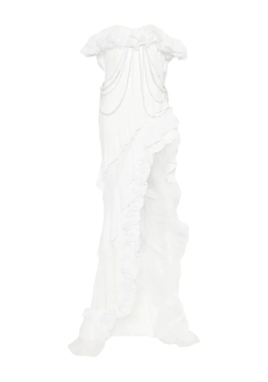 Rahil Hesan off-shoulder pearl-chain gown - White