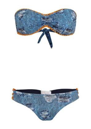 Brigitte denim-print bikini set - Blue
