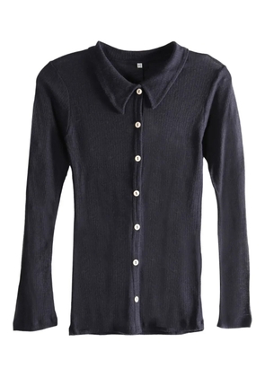 Baserange ribbed-knit buttoned top - Blue