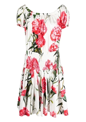 Dolce & Gabbana Carnation-print flared minidress - White