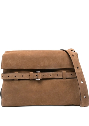 Moschino belted suede messenger bag - Brown