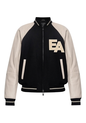 Emporio Armani leather-sleeved varsity jacket - Neutrals