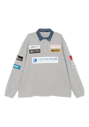 Martine Rose denim-collar logo-patch polo shirt - Grey