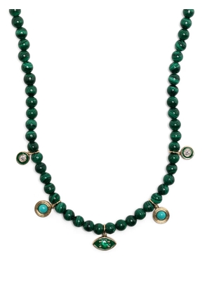 Sydney Evan 14kt yellow gold malachite and diamond beaded necklace - Green