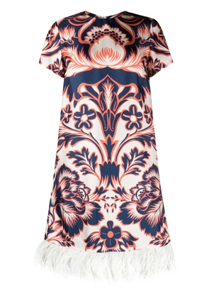 La DoubleJ floral-print feather-trim minidress - Blue