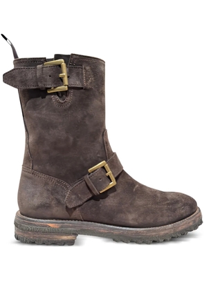 CALCE zip-up buckle biker boots - Brown