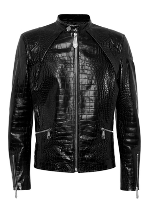 Philipp Plein crocodile-embossed biker jacket - Black
