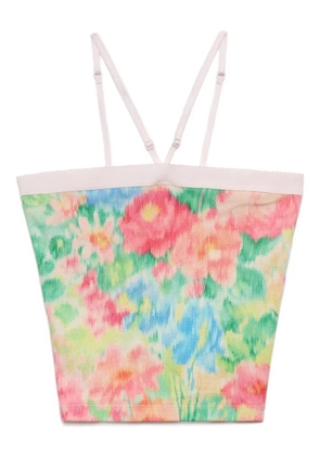 Prada floral-print triangle-logo top - Green