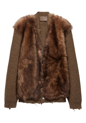 Prada shearling-trimmed wool cardigan - Brown