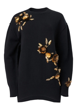 Carolina Herrera floral-embroidered wool-cashmere sweater - Black
