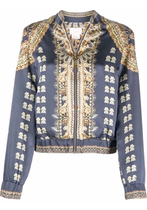Camilla graphic-print silk bomber jacket - Blue