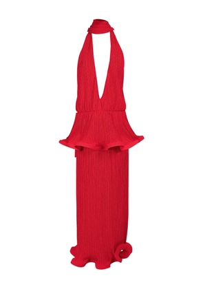 Rowen Rose pleated plunging-neck dress - Red