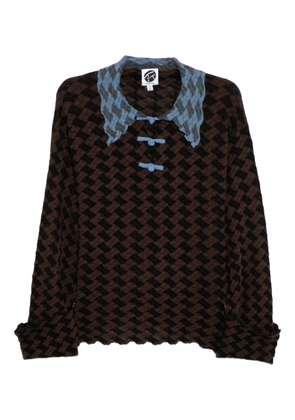 YANYAN KNITS basket-weave long-sleeves polo top - Brown