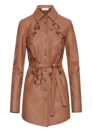 Oscar de la Renta laser-cut floral leather shirt dress - Brown
