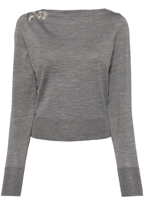 ERDEM glass crystal embellishment wool knitted top - Grey
