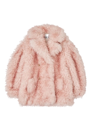 GANNI teddy-textured double-breasted coat - Pink