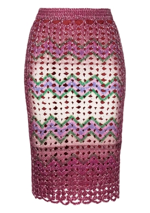 PONDER.ER graphic-print crochet-knit midi skirt - Red