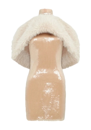 David Koma faux-fur sequin mini dress - Neutrals